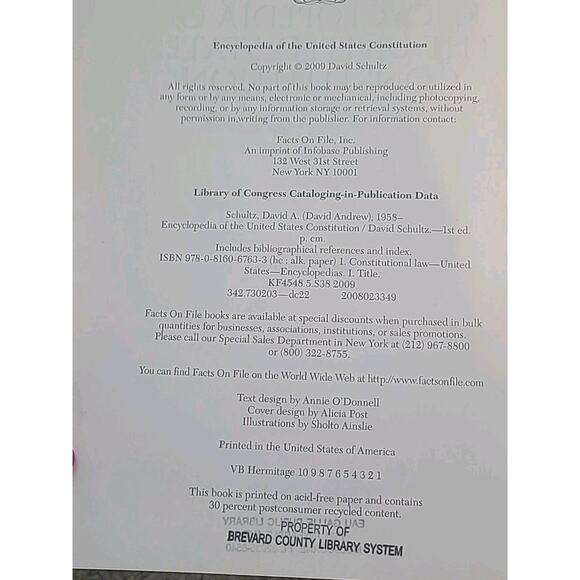 Encyclopedia of the U.S. Constitution Vol. 1 HC David Schultz (ISBN 0816067635) - Picture 4 of 9